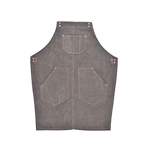 Delantal Del Trabajo De La PU Del Cuero De La Lona Del Algodón Hombres Del Barbero Del Café Y Delantal De Las Mujeres,Grey-OneSize