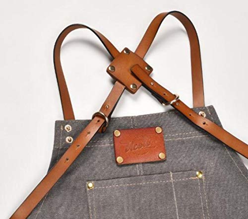 Delantal Del Trabajo De La PU Del Cuero De La Lona Del Algodón Hombres Del Barbero Del Café Y Delantal De Las Mujeres,Grey-OneSize