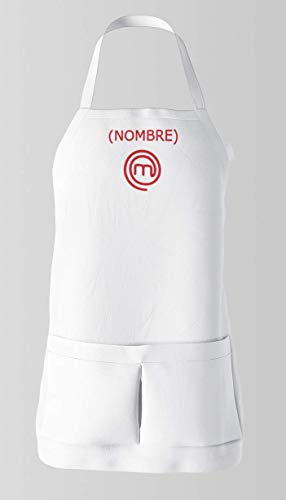 Delantal Infantil Masterchef Junior. Personalizado Nombre Bordado. Delantal Cocina niños y niñas Master Chef (Blanco)