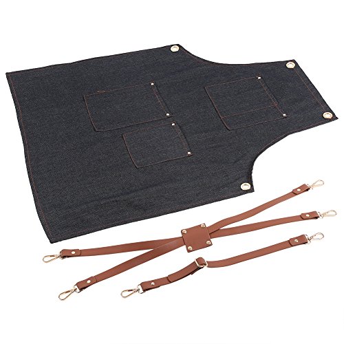 Delantales de cocina vaqueros Bibdelantales correa de cuero extraíble con bolsillos para mujeres hombres cocinar hornear C