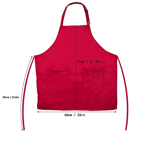 Delantales de Cocinero, Diealles Chefs Cocina Delantal con Correas de Cuello Ajustable y Bolsillos,Perfecto para Cocinar, Hornear - Rojo