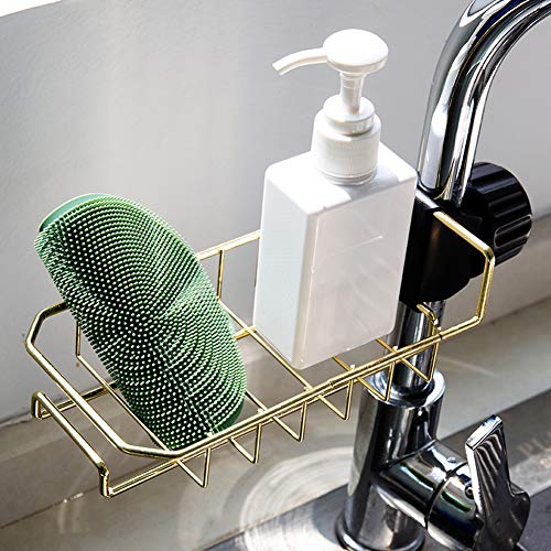 Delleu Soporte de Esponja Faucet,Fregadero Organizador Drainer para lavavajillas,Grifo de Acero Inoxidable Estante Estante de jabón Colgante portabicicletas para baño Cocina