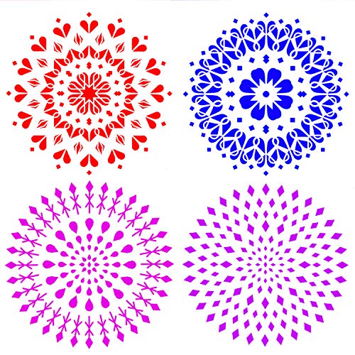 Demason Mandala Plantilla, DIY Plantilla, (4 Pack), Plantillas para Estarcir, Pintar en Paredes, Aparadores Robas Vidrios Porcelanas Patrones, Scrapbooking, Ecológica y Reutilizable(30,5×30,5cm)