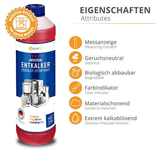 Descalcificador para cafetera 2x 750ml - máquina de café automatica compatible con marcas Delonghi, Jura, Nespresso Dolce Gusto, Senseo