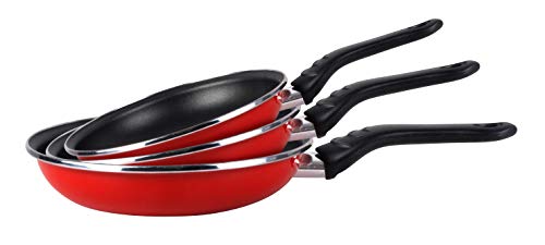 Desconocido Magefesa Praga Juego de Sartenes 18Ø 20Ø 24Ø de Acero esmaltado, Antiadherente bicapa Reforzado, Color Rojo Exterior. Apta para Todo Tipo de cocinas, incluida inducción, Granate, 18-20-24