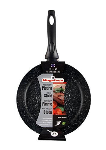 Desconocido Magefesa Sartén 20, de Acero esmaltado, Antiadherente Multicapa Efecto Piedra, Color Negro Mate Exterior. Apta para Todo Tipo de cocinas, incluida inducción, 20 cm