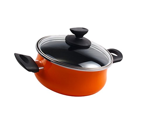 Desconocido Magefesa Valencia Cacerola 20 cm de Acero esmaltado con Tapa de Cristal, Antiadherente bicapa Reforzado, Color Naranja Exterior. Apta para Todo Tipo de cocinas, incluida inducción