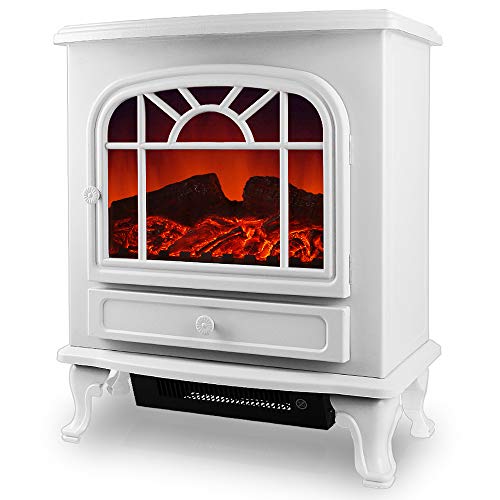 Deuba Chimenea eléctrica Blanca 2 niveles de calor 1000W o 2000W interior realista termoventilador 50,4x28,3x60 cm deco