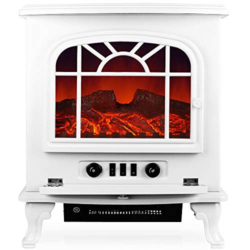 Deuba Chimenea eléctrica Blanca 2 niveles de calor 1000W o 2000W interior realista termoventilador 50,4x28,3x60 cm deco