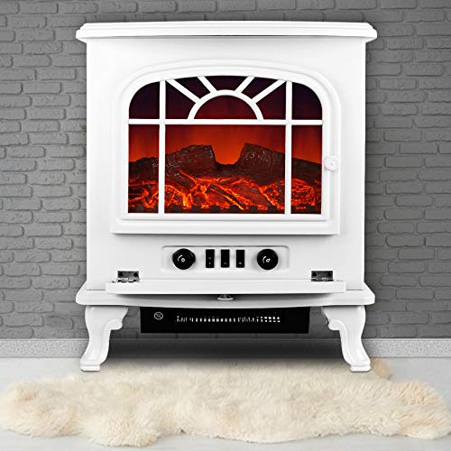 Deuba Chimenea eléctrica Blanca 2 niveles de calor 1000W o 2000W interior realista termoventilador 50,4x28,3x60 cm deco