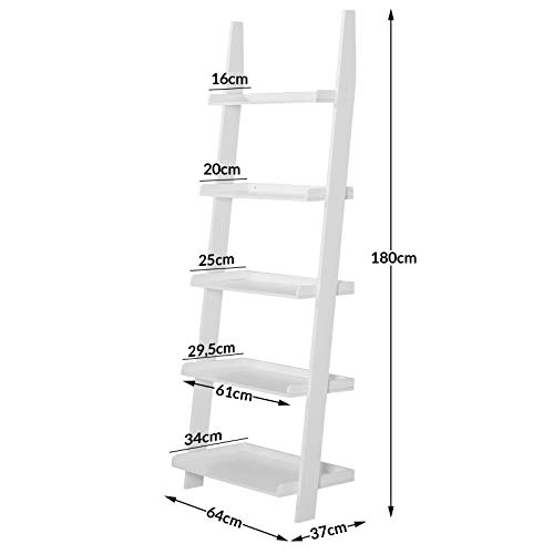 Deuba Estantería Estante Tipo Escalera Librero de Madera Blanco 180x64x37cm Almacenamiento para baño Cocina Sala de Estar