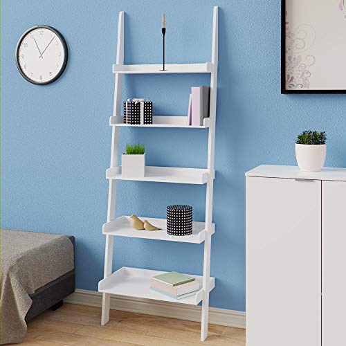 Deuba Estantería Estante Tipo Escalera Librero de Madera Blanco 180x64x37cm Almacenamiento para baño Cocina Sala de Estar