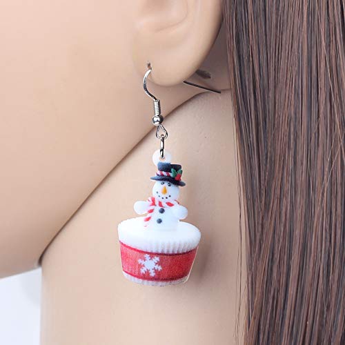 DFHTR Acrílico Feliz Navidad Muñeco De Nieve Pendientes De Cupcake Gota Cuelga Decoración Regalo De Año Nuevo Joyería para Mujeres Niñas Pendientes Colgantes