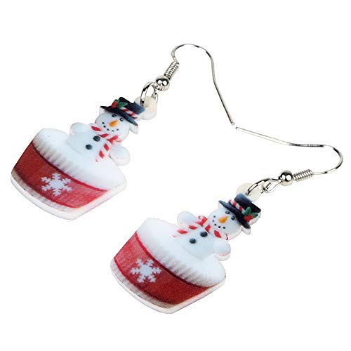 DFHTR Acrílico Feliz Navidad Muñeco De Nieve Pendientes De Cupcake Gota Cuelga Decoración Regalo De Año Nuevo Joyería para Mujeres Niñas Pendientes Colgantes
