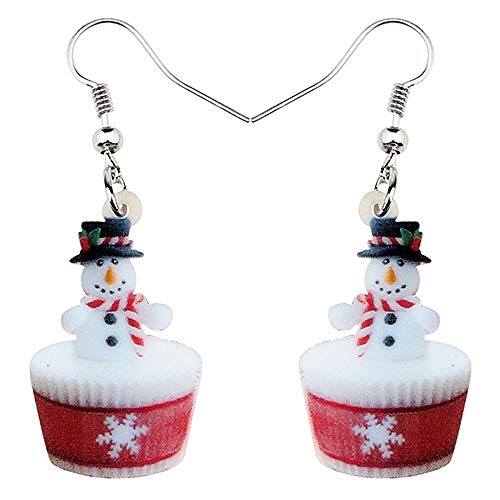DFHTR Acrílico Feliz Navidad Muñeco De Nieve Pendientes De Cupcake Gota Cuelga Decoración Regalo De Año Nuevo Joyería para Mujeres Niñas Pendientes Colgantes