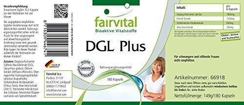 DGL Plus - Raíz de Regaliz Desglicirrizado + Malvavisco + Olmo + Aloe Vera - VEGANO - Dosis elevada - 180 Cápsulas - Calidad Alemana