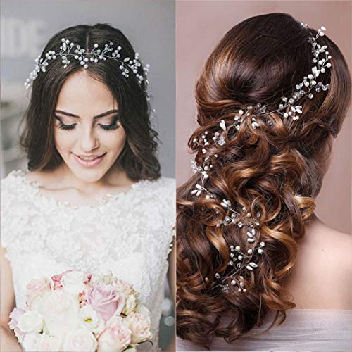 Diadema para novia, 3 unidades, de cristal, con perlas plateadas, estilo vintage, para mujeres y niñas en bodas, fiestas o eventos casuales, accesorios para el pelo de fiesta de bodas