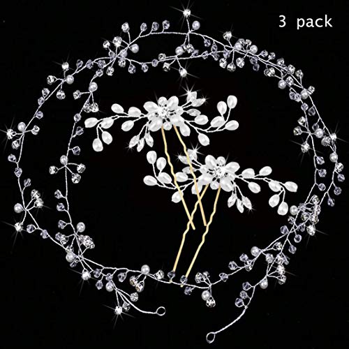 Diadema para novia, 3 unidades, de cristal, con perlas plateadas, estilo vintage, para mujeres y niñas en bodas, fiestas o eventos casuales, accesorios para el pelo de fiesta de bodas