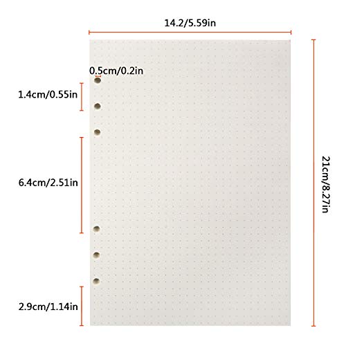 Diealles Shine 135 Hojas/270Páginas Papel de Recambio A5 con 6 Anillas para Cuadernos Diarios Planificador Calendario DIY Scrapbooks, Punto