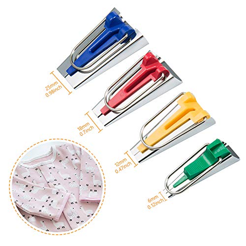 Diealles Shine Clips para Coser Cinta de Bies 4 Piezas Set 25mm 18mm 12mm 6mm diferentes tamaños para hacer ancho.