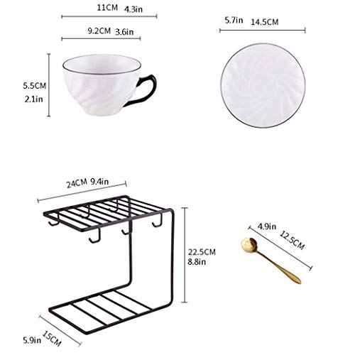 DIELUNY tazas de café de cerámica, 6 tazas, 6 platos, tazas, tazas de té, platillos con estantes para café, taza de té de porcelana y platillo