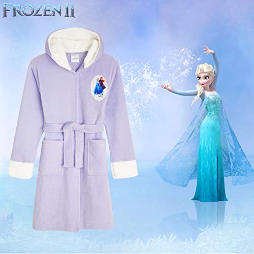 Disney Frozen - Albornoz mullido con capucha para niñas y niños, diseño de Anna y Elsa, para niños de 3 a 14 años