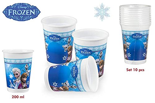 DISOK - Pack 10 Vasos Frozen 200 Ml - Vasos Cumpleaños Fiestas Frozen. Decoración de Cumpleaños Infantil