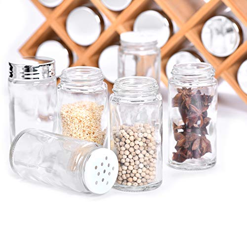 Dispensador de Especias Bambú Harcas con 18 tarros de especias y etiquetas. Organizador de especias independiente de gran tamaño 43cm x 9.5cm x 18cm. Frascos de vidrio con tapas de acabado cromado.