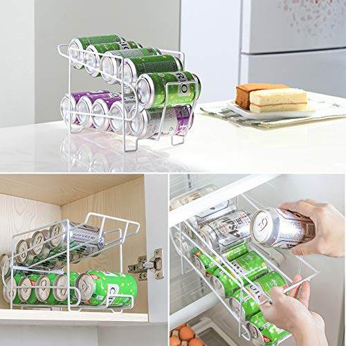 Dispensador de latas de bebidas Rain Queen – Estante de almacenamiento para latas de refrescos de 2 niveles, organizador para latas de cerveza nevera, armario de cocina, despensa, frigorífico, blanco