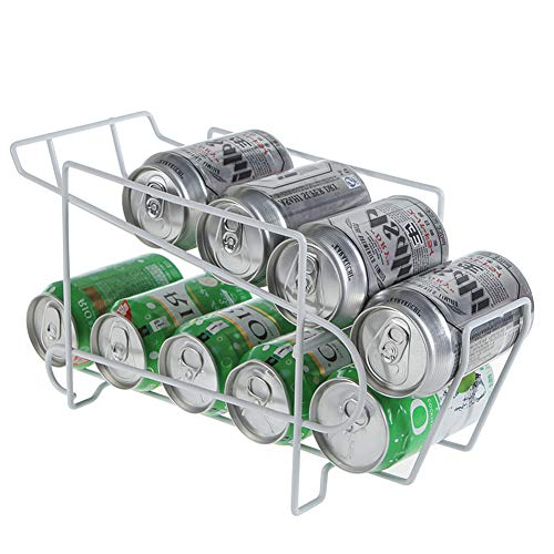 Dispensador de latas de bebidas Rain Queen – Estante de almacenamiento para latas de refrescos de 2 niveles, organizador para latas de cerveza nevera, armario de cocina, despensa, frigorífico, blanco