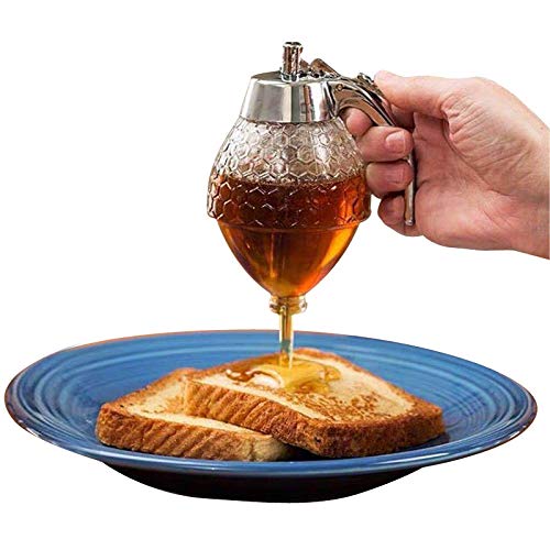 Dispensador de miel, tarro de miel, recipiente de miel, sin jarabe de goteo y tarro de azúcar, dispensador de jarabe de miel con soporte, hermosa olla de miel en forma de peine de miel, 8 onzas