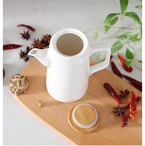 Dispensador de olla de aceite de cerámica blanca pura moderna Vinagre dispensador de olla HOME Kitchen Dispensador de salsa de oliva con tapa, vertedor de fugas a prueba de polvo, vinagrera de sa