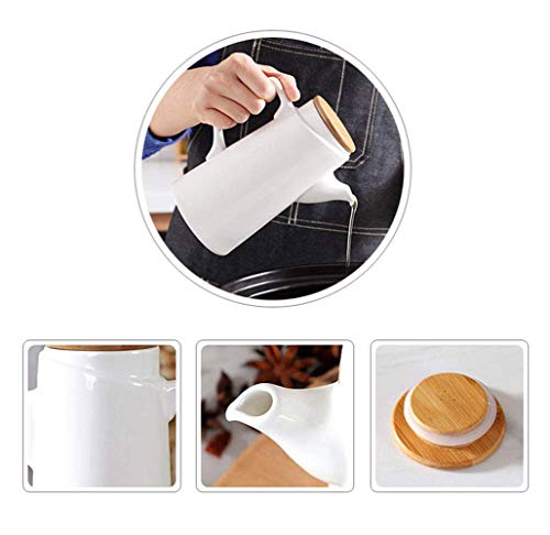 Dispensador de olla de aceite de cerámica blanca pura moderna Vinagre dispensador de olla HOME Kitchen Dispensador de salsa de oliva con tapa, vertedor de fugas a prueba de polvo, vinagrera de sa