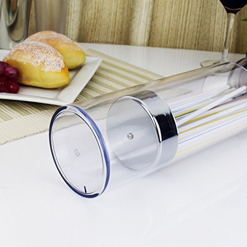 Dispensador de paja de plástico transparente creativo dispensador de pajita – Organizador de pajitas de 11 pulgadas con tapa de acero inoxidable para encimera de cocina