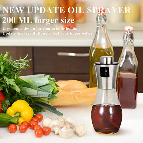 Dispensador de pulverizador de Aceite, Rociador de Aceite, rociador de vinagre, Premium 304 Acero Inoxidable Botella de Vidrio 200 ML para cocinar/Ensalada/Hornear Pan/BBQ/Cocina