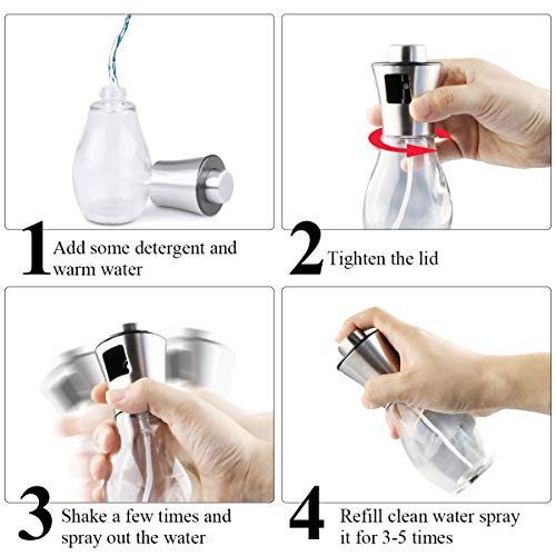 Dispensador de pulverizador de Aceite, Rociador de Aceite, rociador de vinagre, Premium 304 Acero Inoxidable Botella de Vidrio 200 ML para cocinar/Ensalada/Hornear Pan/BBQ/Cocina