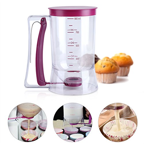 Dispensador Masa Crepes Masa Dispensador Embudo Cupcakes Cuchara Taza Medir la Pasta Masa Herramienta con Medición Etiqueta 900 ml