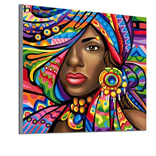 DIY pintura al oleo por numeros,pinturas diamantes 5D punto de cruz diamante para hacer manualidades diamond painting decorar la pared , diseño de mujer africana con brillantes 25 x 25 cm