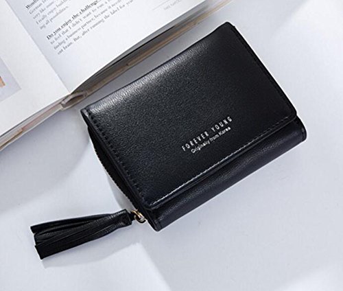 Diyafas Cartera Corta Mujer Borla Tarjetero Monedero con Cremallera Billetera Bolso Pequeño para Mujer