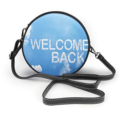 DJNGN Bienvenido de nuevo Cloud Word On Sky Round CrossBody Bolso de hombro con cremallera Monederos circulares de cuero suave para mujeres Personalizados