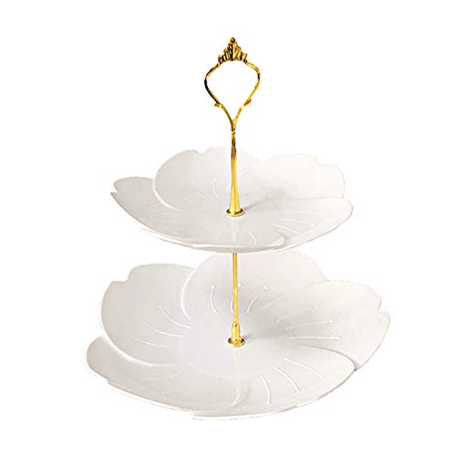 DMFSHI Bandejas para Tartas, Soporte para Tartas, 2 Niveles Decoraciones de Plástico con Forma de Flor de Cerezo para Cupcakes para Fiestas, Cumpleaños, Fiestas de Té, Boda (Blanco)