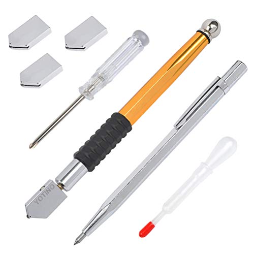 DODUOS 7-TLG Juego de Cortador de Vidrio con Cabezal de Corte de Vidrio Cortador de alimentación de Aceite con bolígrafo Destornillador gotero de Aceite y 3 Cabezales de Repuesto adicionales(3-12mm)