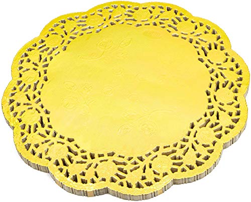 Doilies de encaje de papel metálico redondo (oro, 100 unidades)