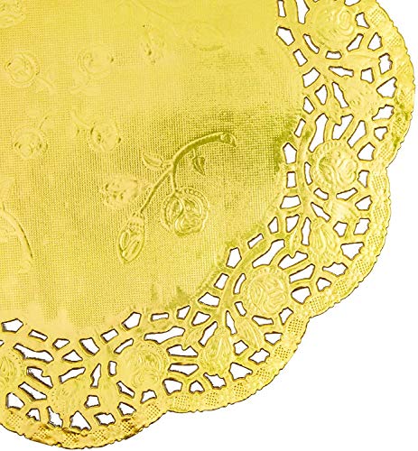Doilies de encaje de papel metálico redondo (oro, 100 unidades)