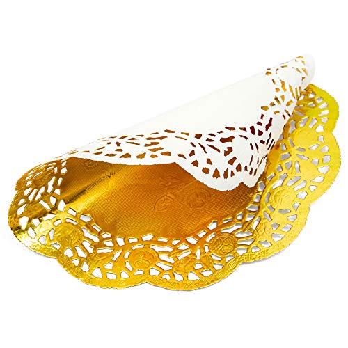 Doilies de encaje de papel metálico redondo (oro, 100 unidades)
