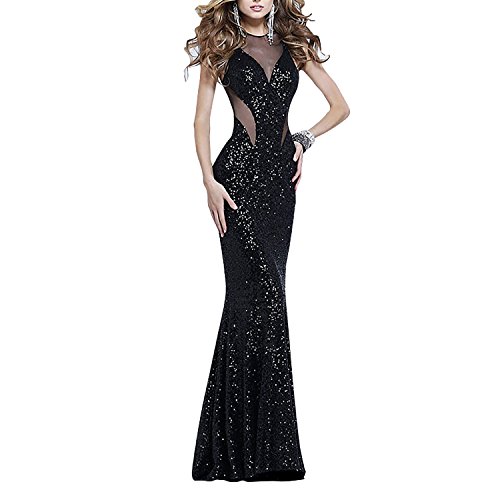 Dolamen Mujer Vestidos, Cuello redondo Vintage y estilo retro, adelgace el vestido sin mangas largo maxi del coctel del ajuste, perfecto para el partido y la boda (Medium, Negro)