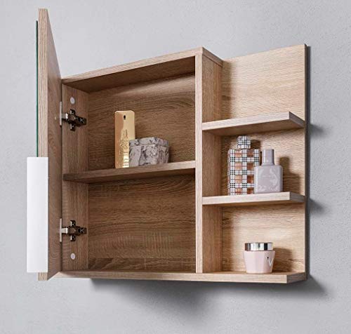 DOMTECH Home Decor - Armario con espejos para cuarto de baño con estantes, (roble Sonoma)