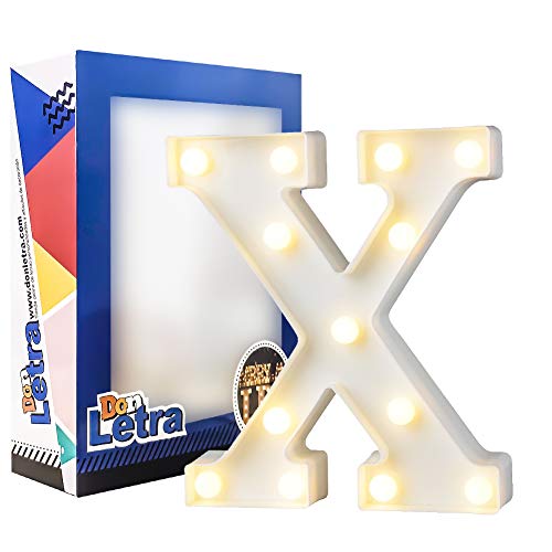 DON LETRA Letras Luminosas Decorativas con Luces LED, Letras del Alfabeto A-Z, Altura de 22cm, Color Blanco - Letra X