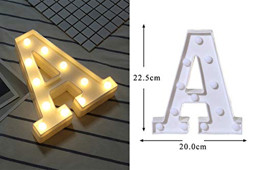 DON LETRA Letras Luminosas Decorativas, Decoración para el Hogar, Luces LED, Letras del Alfabeto A-Z, Altura de 22cm, Color Blanco - Letra A