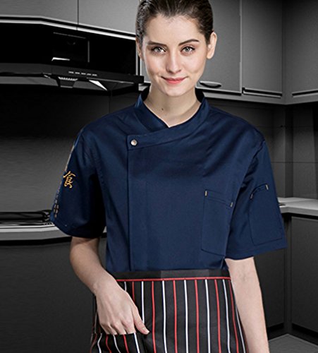 Dooxii Unisexo Mujeres Hombre Verano Manga Corta Camisa de Cocinero Transpirable Chaquetas de Chef Uniforme Cocina Restaurante Occidental Azul M